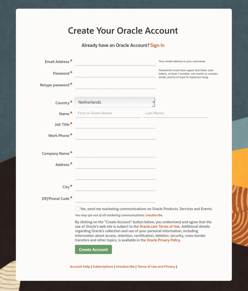 Oracle’s create-new-account
page