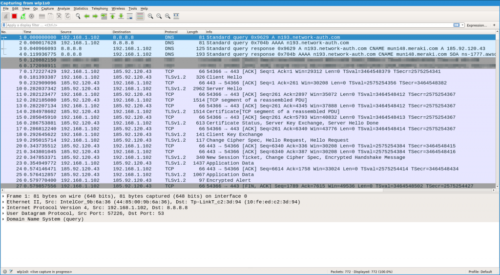 Use wireshark to see what packets are send in the
open.